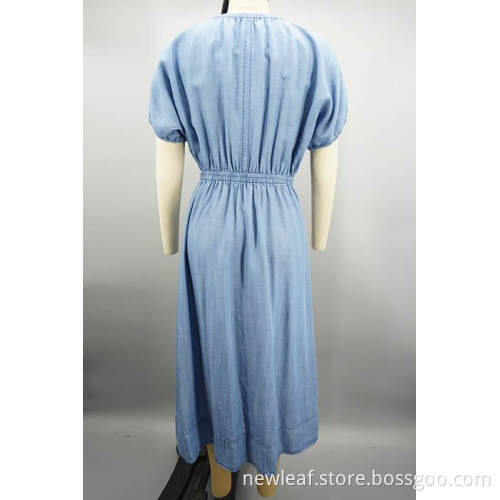 Damen versammelten Dolman Sleeve Denim Kleid